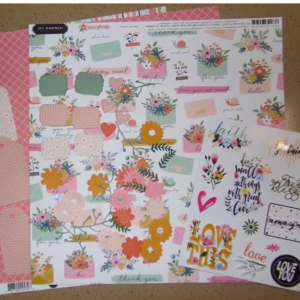 Scrapbook Page Kit 12 x 12 paper Garden Floral Love Letter Lot